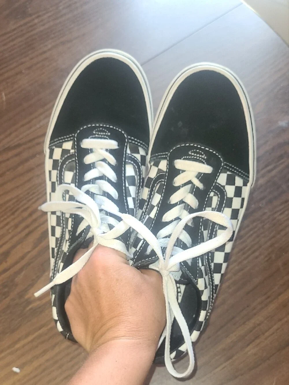 Vans Checkerboard Lace-Up Sneakers - Black & White Size Youth 6